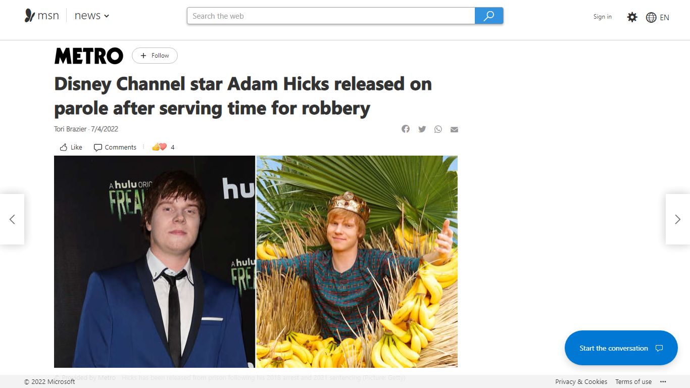 Disney Channel star Adam Hicks released on parole after serving time ...